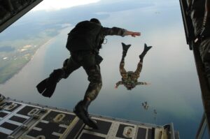 army men jumping out of airplane